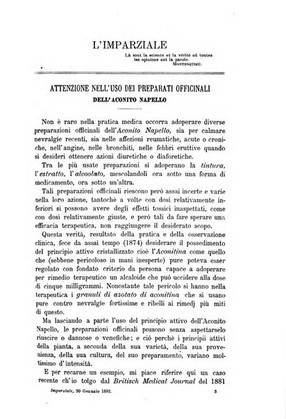 L'imparziale giornale degli interessi scientifici, pratici, morali e professionali della classe medica