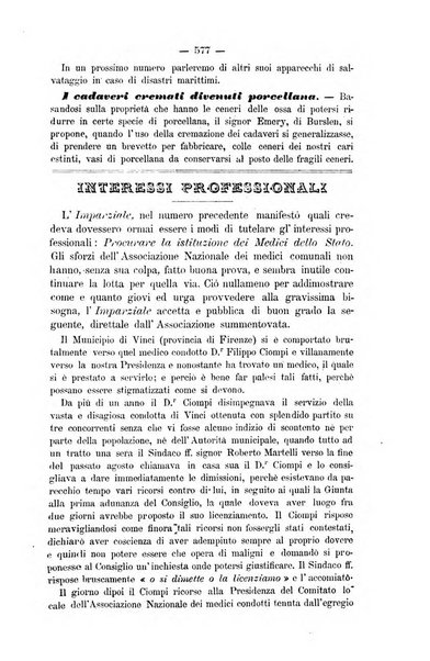 L'imparziale giornale degli interessi scientifici, pratici, morali e professionali della classe medica