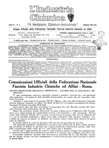 L'industria chimica organo ufficiale della Federazione nazionale fascista industrie chimiche ed affini