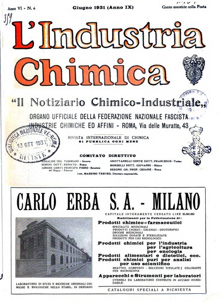 L'industria chimica organo ufficiale della Federazione nazionale fascista industrie chimiche ed affini