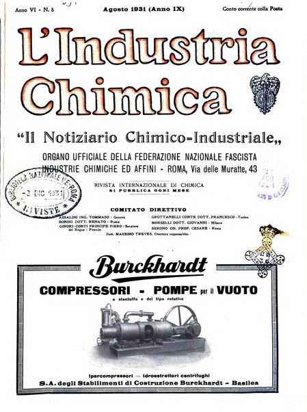 L'industria chimica organo ufficiale della Federazione nazionale fascista industrie chimiche ed affini