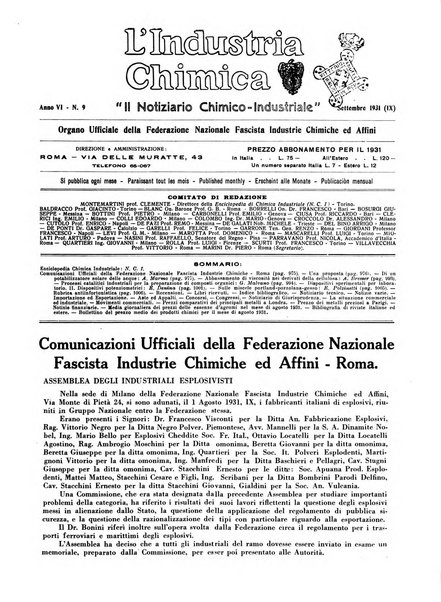 L'industria chimica organo ufficiale della Federazione nazionale fascista industrie chimiche ed affini