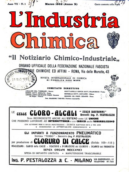 L'industria chimica organo ufficiale della Federazione nazionale fascista industrie chimiche ed affini