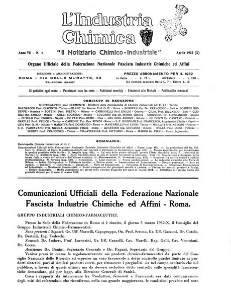 L'industria chimica organo ufficiale della Federazione nazionale fascista industrie chimiche ed affini