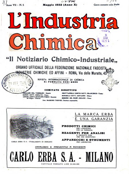 L'industria chimica organo ufficiale della Federazione nazionale fascista industrie chimiche ed affini