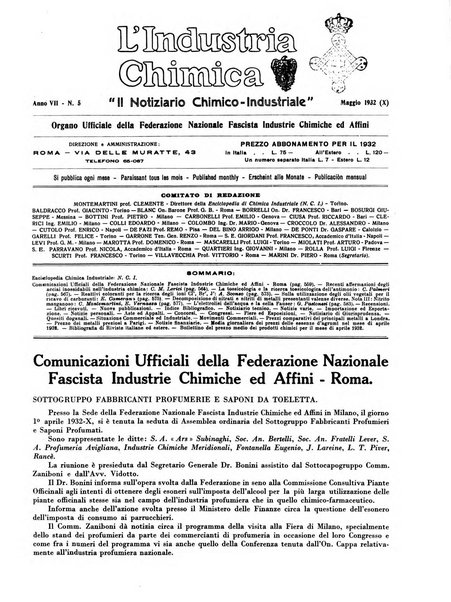 L'industria chimica organo ufficiale della Federazione nazionale fascista industrie chimiche ed affini