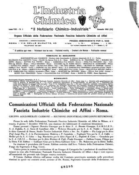 L'industria chimica organo ufficiale della Federazione nazionale fascista industrie chimiche ed affini