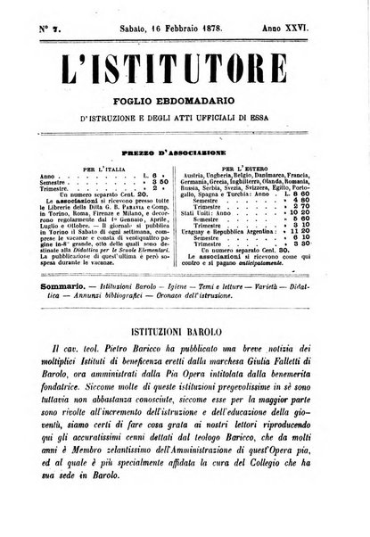 L'istitutore giornale della societa d'istruzione e di educazione dedicato ai maestri, alle maestre, ai padri di famiglia ed ai comuni