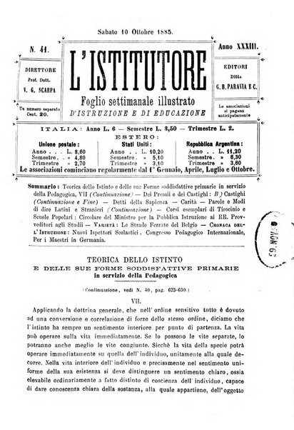 L'istitutore giornale della societa d'istruzione e di educazione dedicato ai maestri, alle maestre, ai padri di famiglia ed ai comuni