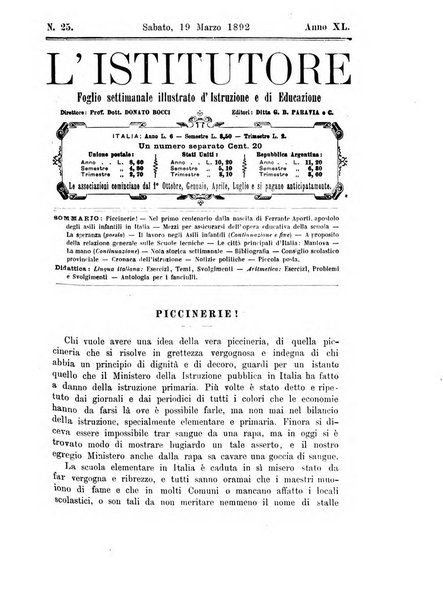 L'istitutore giornale della societa d'istruzione e di educazione dedicato ai maestri, alle maestre, ai padri di famiglia ed ai comuni