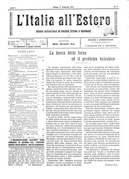 L'Italia all'estero rivista di politica estera e coloniale