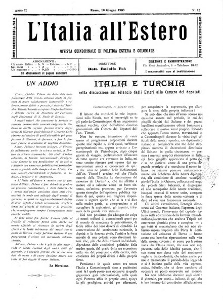 L'Italia all'estero rivista di politica estera e coloniale