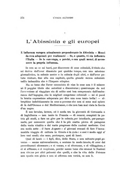 L'Italia all'estero rivista di politica estera e coloniale