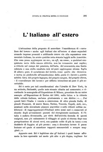 L'Italia all'estero rivista di politica estera e coloniale