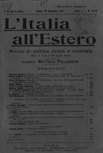 L'Italia all'estero rivista di politica estera e coloniale