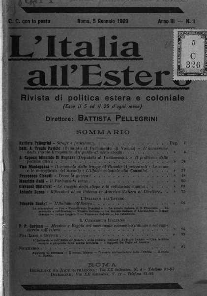 L'Italia all'estero rivista di politica estera e coloniale