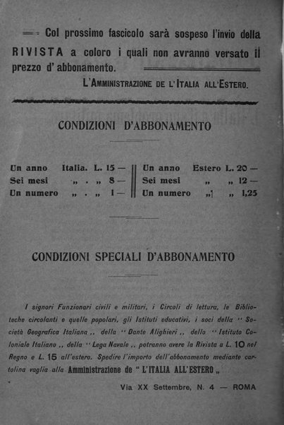 L'Italia all'estero rivista di politica estera e coloniale