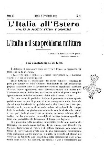 L'Italia all'estero rivista di politica estera e coloniale