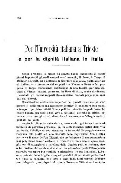 L'Italia all'estero rivista di politica estera e coloniale