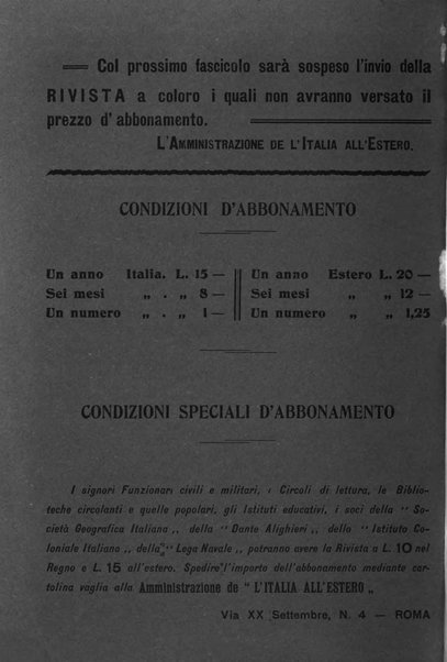 L'Italia all'estero rivista di politica estera e coloniale