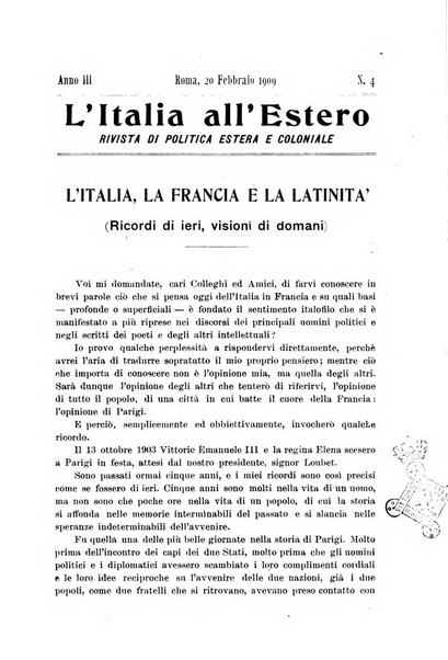 L'Italia all'estero rivista di politica estera e coloniale