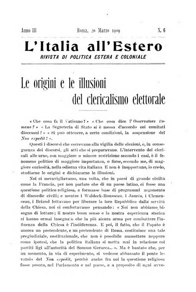 L'Italia all'estero rivista di politica estera e coloniale