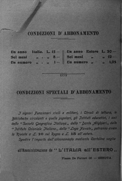 L'Italia all'estero rivista di politica estera e coloniale