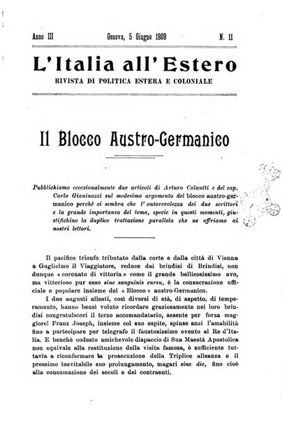 L'Italia all'estero rivista di politica estera e coloniale