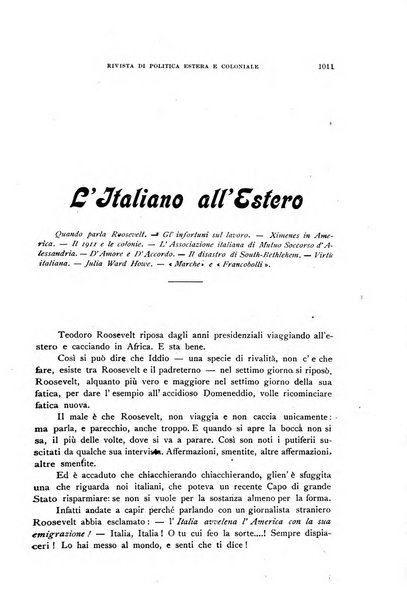 L'Italia all'estero rivista di politica estera e coloniale