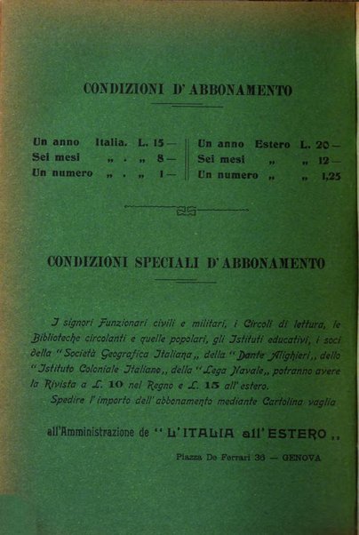 L'Italia all'estero rivista di politica estera e coloniale