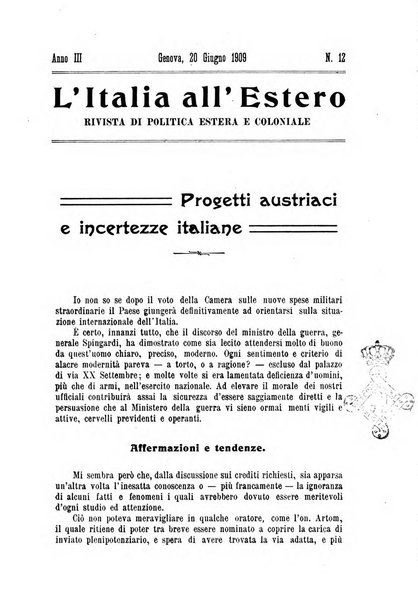 L'Italia all'estero rivista di politica estera e coloniale