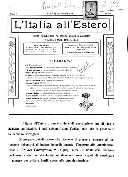 L'Italia all'estero rivista di politica estera e coloniale