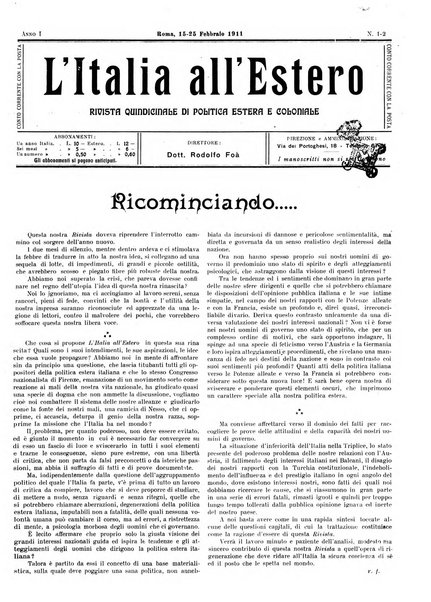 L'Italia all'estero rivista di politica estera e coloniale