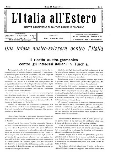 L'Italia all'estero rivista di politica estera e coloniale