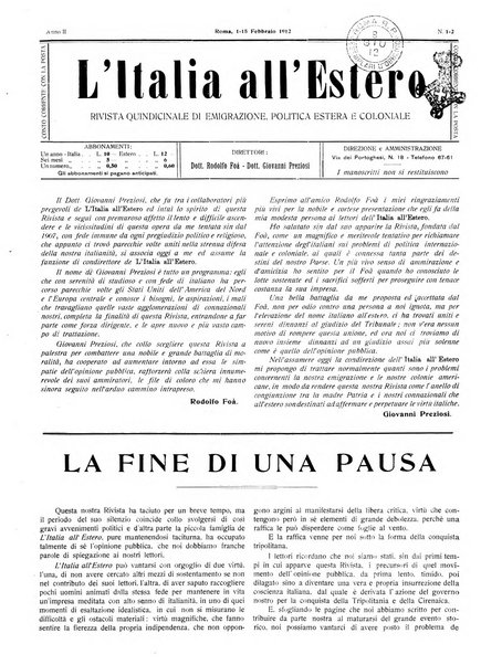 L'Italia all'estero rivista di politica estera e coloniale