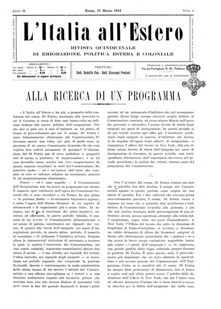 L'Italia all'estero rivista di politica estera e coloniale