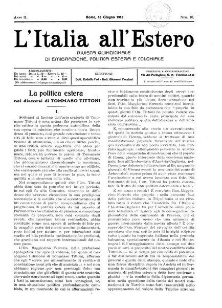 L'Italia all'estero rivista di politica estera e coloniale