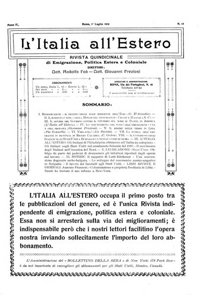 L'Italia all'estero rivista di politica estera e coloniale