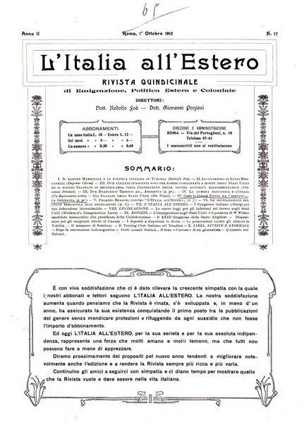 L'Italia all'estero rivista di politica estera e coloniale