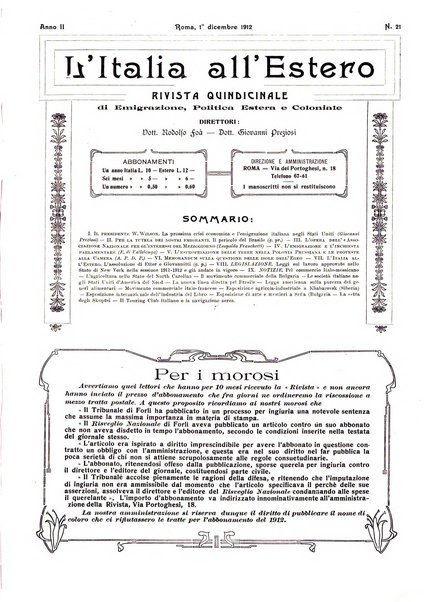 L'Italia all'estero rivista di politica estera e coloniale