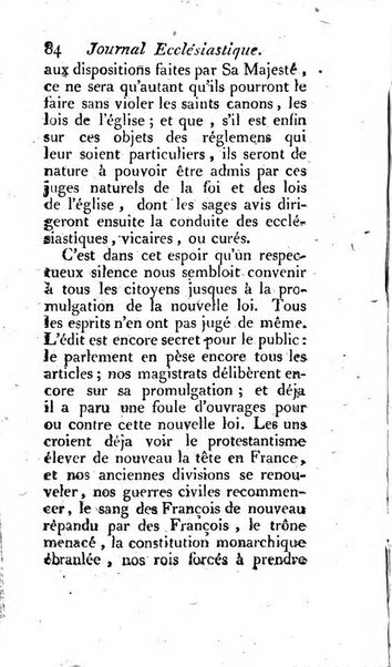 Journal ecclesiastique ou bibliotheque raisonnée des sciences ecclésiastiques