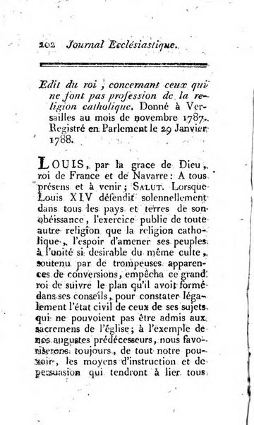 Journal ecclesiastique ou bibliotheque raisonnée des sciences ecclésiastiques