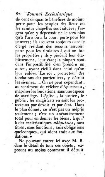 Journal ecclesiastique ou bibliotheque raisonnée des sciences ecclésiastiques