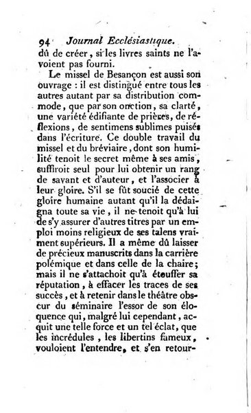 Journal ecclesiastique ou bibliotheque raisonnée des sciences ecclésiastiques