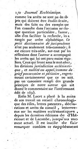 Journal ecclesiastique ou bibliotheque raisonnée des sciences ecclésiastiques