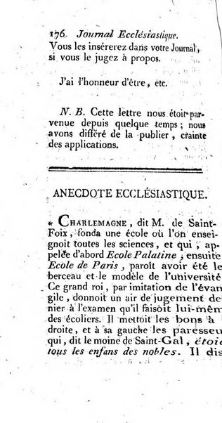 Journal ecclesiastique ou bibliotheque raisonnée des sciences ecclésiastiques