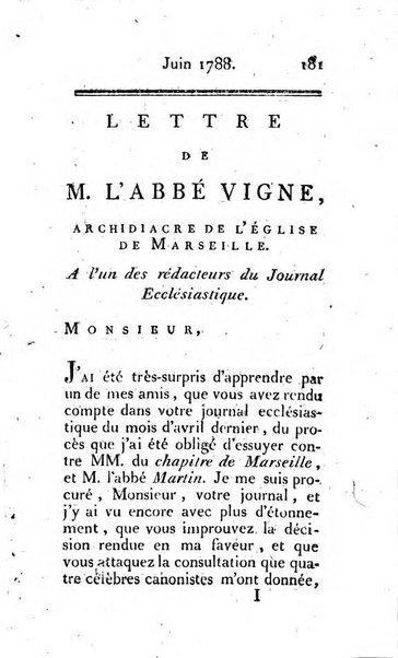 Journal ecclesiastique ou bibliotheque raisonnée des sciences ecclésiastiques