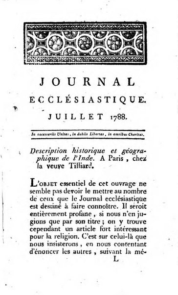 Journal ecclesiastique ou bibliotheque raisonnée des sciences ecclésiastiques