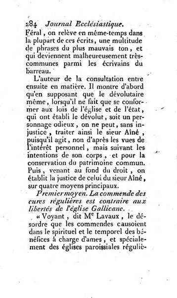 Journal ecclesiastique ou bibliotheque raisonnée des sciences ecclésiastiques