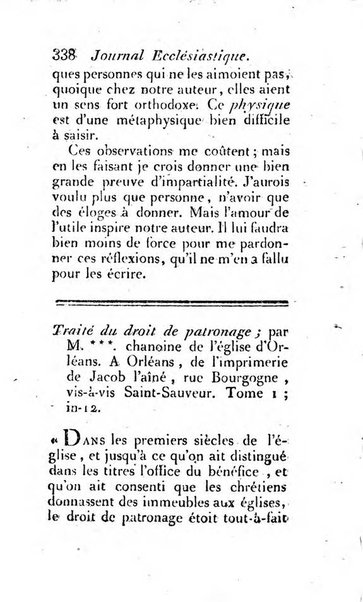 Journal ecclesiastique ou bibliotheque raisonnée des sciences ecclésiastiques